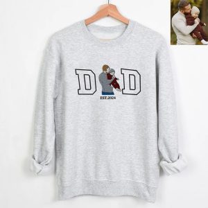 Custom Embroidered Dad Hoodie On Sleeve, Personalized Initials Embroidery Sweatshirts, Matching Couples Outfit, Father's Day Gift